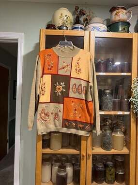 Vintage Alfred Dunner XL Patchwork Embroidered Floral Mock Neck Sweater